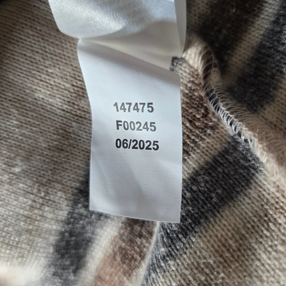 NEW Lucky Brand Striped Fleece Snap Mock Neck Pullover Beige Brown Mens Large